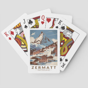 Baraja De Cartas Zermatt Suiza Ilustracion Viaje Retro