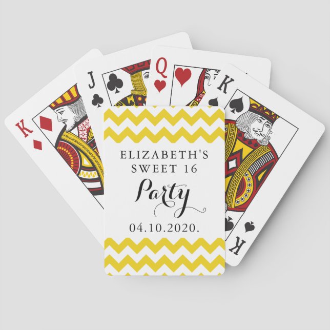 Baraja De Cartas Zigzag amarillo, Chevron, patrón zigzag, dulce 16 (Reverso)