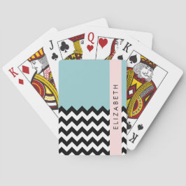 Baraja De Cartas Zigzag negro y blanco, chevron, azul, tu nombre