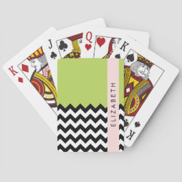 Baraja De Cartas Zigzag negro y blanco, chevron, verde, tu nombre