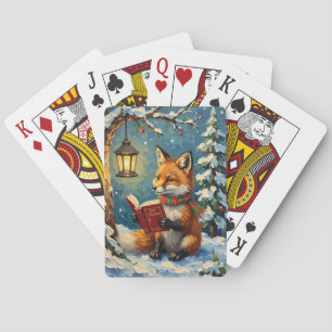 Baraja De Cartas Zorro invernal vintage leyendo a la luz de una lin