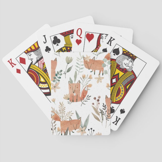 Baraja De Cartas zorros en praderas: sin foco acuarela (Reverso)