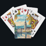 Baraja De Cartas Zurich Suiza Viaje al arte Vintage<br><div class="desc">Diseño de viaje vectorial retro de Zurich. Las pintorescas callejuelas del centro de Altstadt (casco antiguo),  a ambos lados del río Limmat,  reflejan su historia pre-medieval.</div>