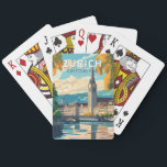 Baraja De Cartas Zurich Suiza Viaje al arte Vintage<br><div class="desc">Diseño de viaje vectorial retro de Zurich. Las pintorescas callejuelas del centro de Altstadt (casco antiguo),  a ambos lados del río Limmat,  reflejan su historia pre-medieval.</div>
