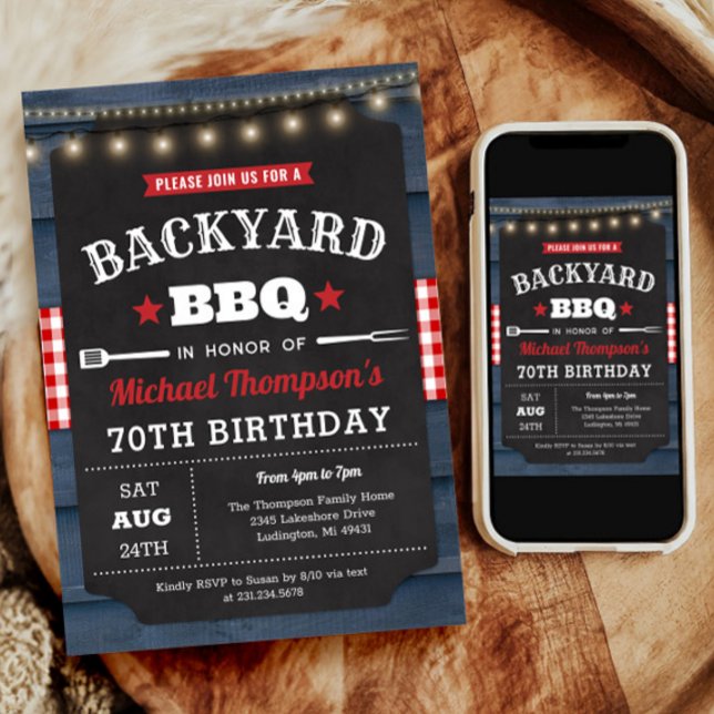 Barbacoa de patio 70º cumpleaños Invitación (Backyard Barbecue 70th Birthday Invitation)