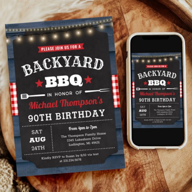Barbacoa del patio 90º cumpleaños Invitación (Backyard Barbecue 90th Birthday Invitation)