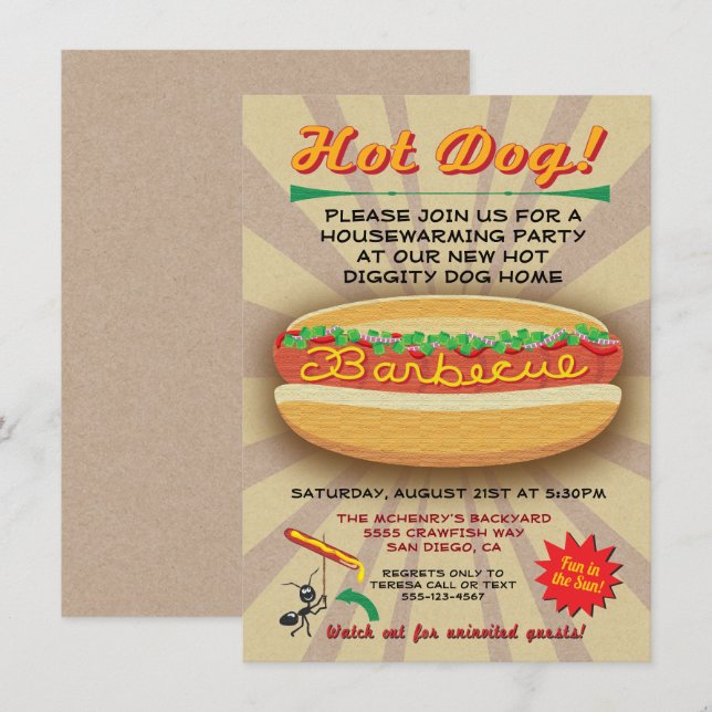 Barbacoa Invitación a la fiesta de perros caliente (Anverso / Reverso)
