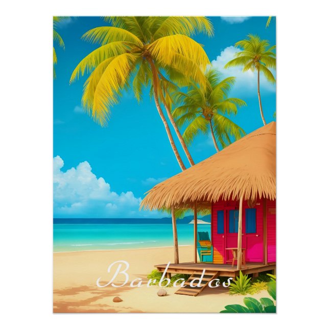Barbados Beach Hut Travel Poster (Anverso)