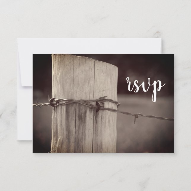 Barbed Wire Fence Country Ranch Wedding RSVP (Anverso)