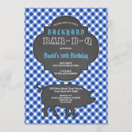 BARBEQUE Chalk Blue Gingham Invitación
