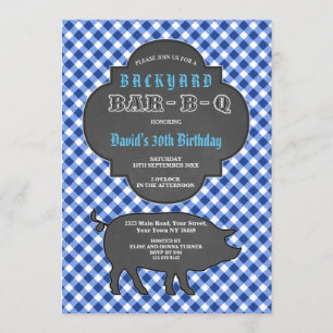 BARBEQUE Chalk Blue Gingham Invitación