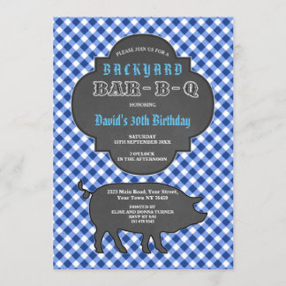 BARBEQUE Chalk Blue Gingham Invitación