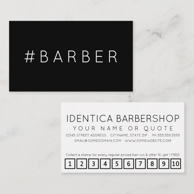 #BARBER etiqueta tarjeta de puntuación de lealtad (Anverso / Reverso)
