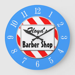 Barber Shop Retro Reloj de Personalizado azul rojo