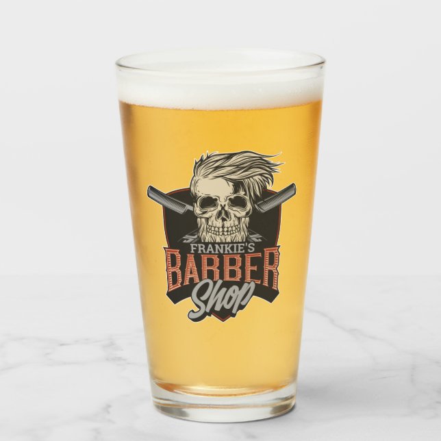 Barbería personalizada Hipster Skull y Razors (Anverso (lleno))