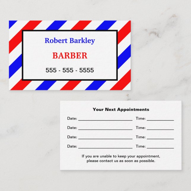 Barbershop Red White Blue Cita (Anverso / Reverso)