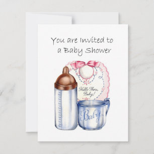 Barbo, botella y taza de invitación de Baby Shower