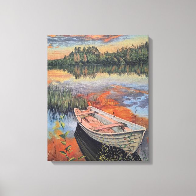 Barca al Atardecer: Arte de Pared de Reflejo Reali (Anverso)
