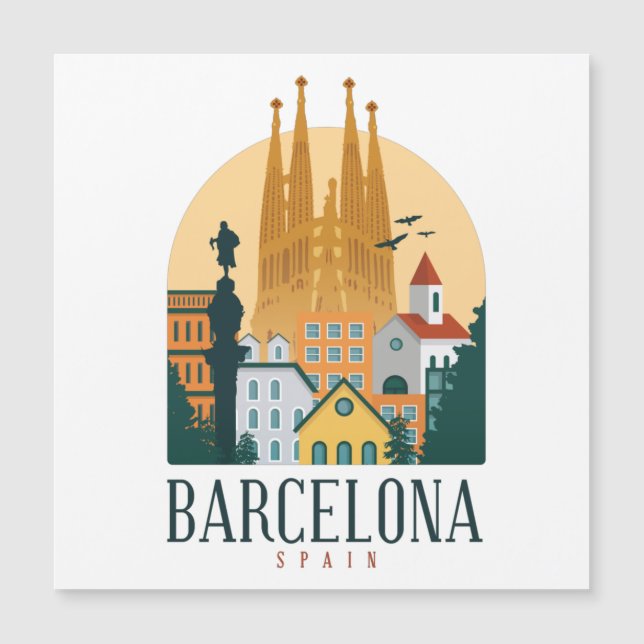 Barcelona España Skyline Vintage Magnetic Card (Anverso)