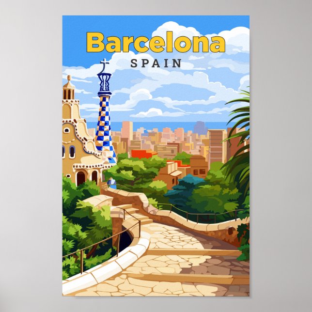 Barcelona España Viaje Ilustracion Vintage de Arte (Frente)