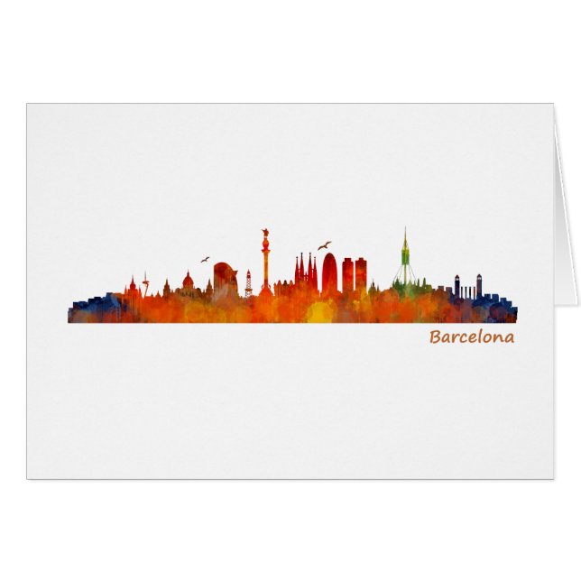 Barcelona watercolor skyline v01 (Anverso (Horizontal))