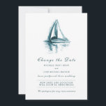 Barco acuático cambia la tarjeta de fecha<br><div class="desc">Personalizar esta tarjeta de fecha romántica, elegante, hermosa, limpia y fresca, diseñada con un original cuadro de color azul de un barco de vela, personalizable completo y como plantilla para su fácil personalización. Diseño elegante y fresco. También puede cambiar el estilo de esquina de esta invitación. *Pintura de acuarela: 2013...</div>