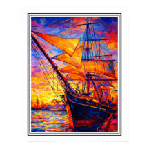 Barco Alto Puesta de Sol Ardiente – Impresión Colo