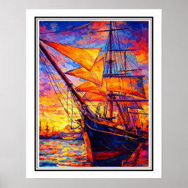 Barco Alto Puesta de Sol Ardiente – Impresión Colo