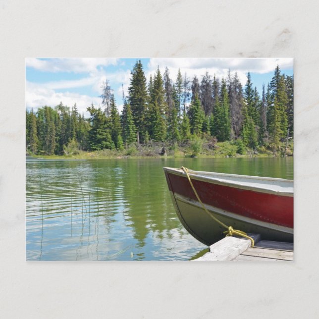 Barco atado a atracar en la postal del lago (Anverso)