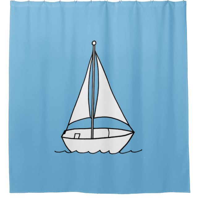 Barco blanco de vela con cortinas de ducha azul (Anverso)