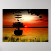 Barco con alba póster