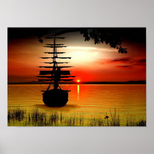 Barco con alba póster