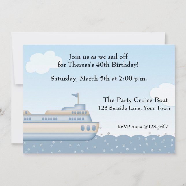 Barco de crucero, invitación temática náutica (Anverso)