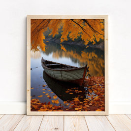 Barco de otoño en un tranquilo río de arte en la p