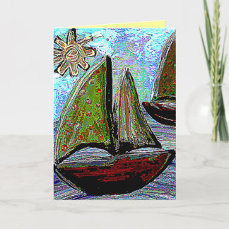 BARCO DE SALÓN, SOL Y MAR - tarjeta de saludo para