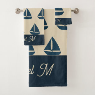 barco de vela azul marino y hogar costero monogram