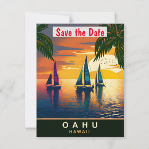 Barco de vela cerca de Oahu, Hawái, postal de viaj