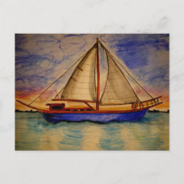 Barco de vela con postal Sunset