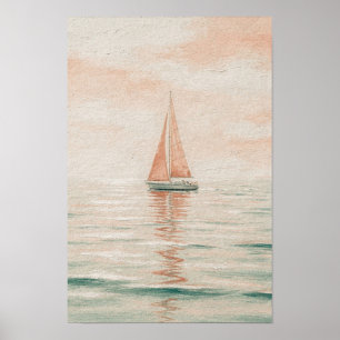 Barco de Vela de Coral y Vidrio de Mar Arte de Par