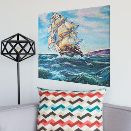 Barco de vela en aguas turbulentas Pintura de Arte