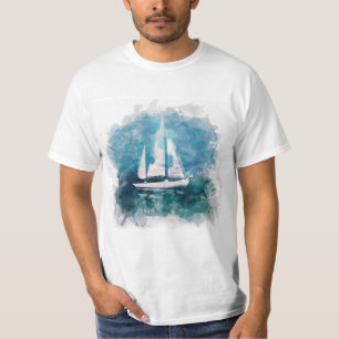 Barco de vela en camiseta del clima tempestuoso