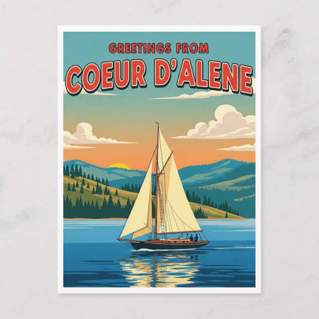 Barco de vela en la postal Coeur D'Alene Idaho (Anverso)