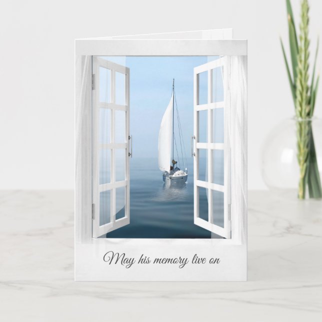 Barco de vela en la ventana para tarjeta de simpat (Anverso)