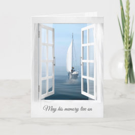 Barco de vela en la ventana para tarjeta de simpat