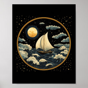 Barco de vela Estética celestial Arte Deco Océano