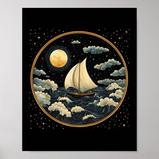 Barco de vela Estética celestial Arte Deco Océano  (Frente)