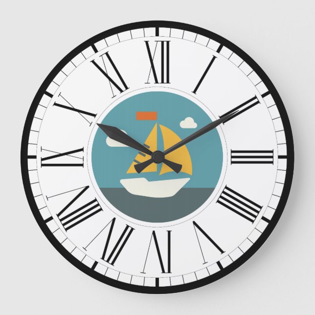 Barco de vela, reloj de pared de diseño costero (Anverso)