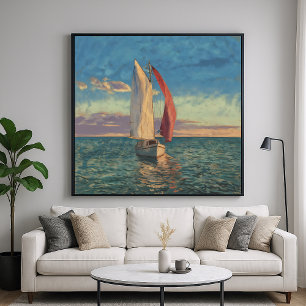 Barco de vela solitario - Arte de capa marina con