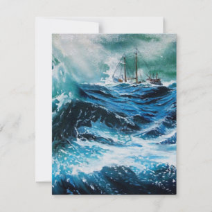 Barco en el mar en tormenta, pergamino