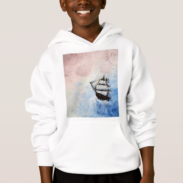 Barco en las nubes misterio fronteras olas oceánic (Anverso)